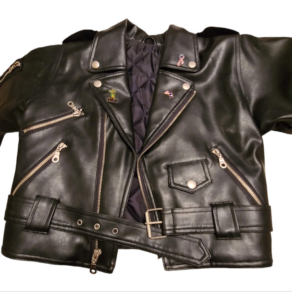 Black Childs size 7 leather coat - Picture 1 of 16